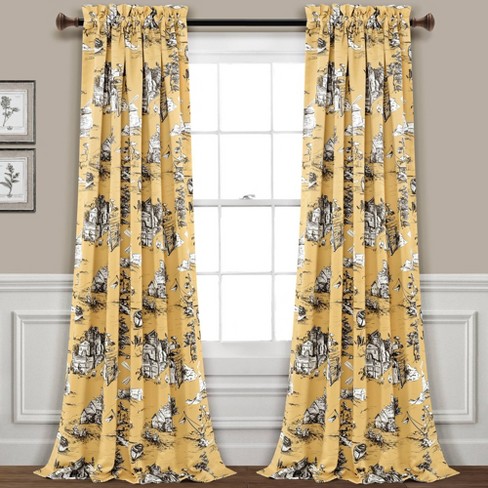 Set Of 2 84 X52 French Country Toile Light Filtering Window Curtain Panels Yellow Gray Lush Décor Target