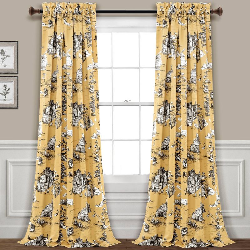 Set of 2 French Country Toile Light Filtering Window Curtain Panels  - Lush Décor, 1 of 12