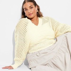 Women's V-Neck Open Work Pullover Sweater - Wild Fable™ - 1 of 3