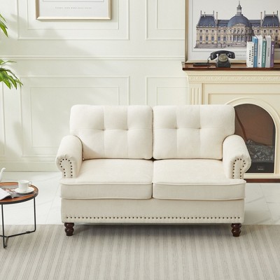 Hyleory Chenille Tufted Comfy Sofa Couch with Slope Armrests and Solid Wood leg