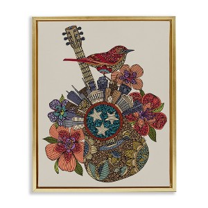 Stupell Industries Nashville Music City Detailed Floral Pattern Guitar Black Floater Framed Canvas Wall Art - 1 of 4