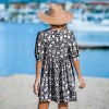 Women's Blue/Black Floral Puff Sleeve Mini Dress -Cupshe - 4 of 4