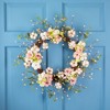 Northlight 18-Inch Pink and Green Hydrangeas with Cotton Artificial Floral Wreath - 2 of 4