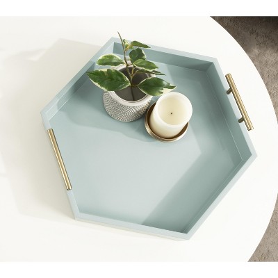 Lipton Spa Blue and Gold Hexagon Wood Decorative Tray, 18x15.5"
