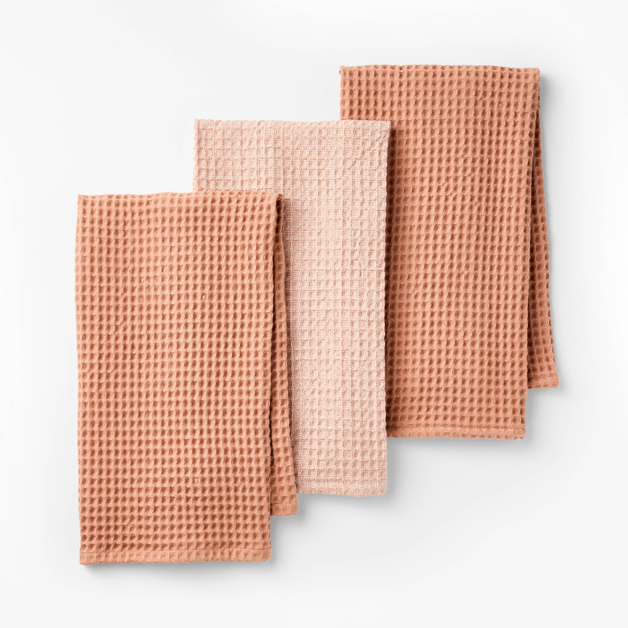 3pc Waffle Kitchen Towels Terracotta Orange - Figmint™
