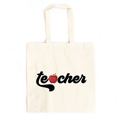 City Creek Prints Teacher Bold Apple Canvas Tote Bag - 15x16 - Natural