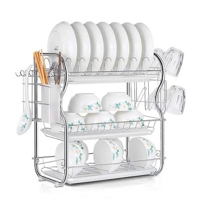 LunaLulinlk 3-Tier Dish Drying Rack with Tray Utensil Holder, Large Capacity Dish Drainer for Kitchen Counter Organizer Storage