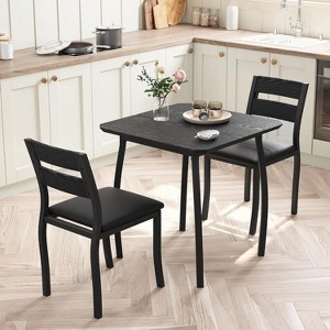 3 Piece Dining Table Set, Farmhouse Kitchen Table and Upholstered Chair, Metal Frame Square Dining Room Furniture - 1 of 4