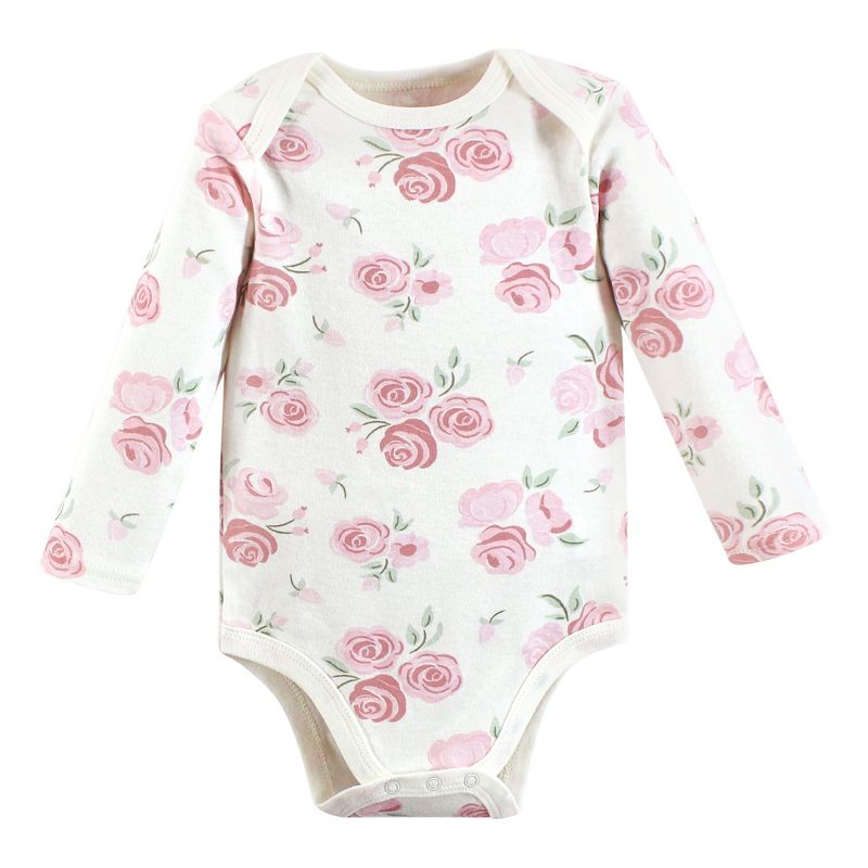 Hudson Baby Infant Girl Cotton Long-Sleeve Bodysuits, Mom Dad Floral, 5 of 7