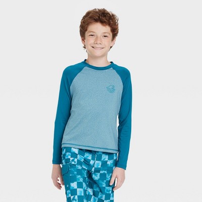 Boys' Wave Long Sleeve Rash Guard Swim Shirt - art class™ Dark Blue S