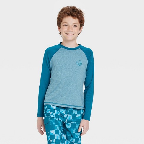 Boys' Wave Long Sleeve Rash Guard Swim Shirt - art class™ Dark Blue XL Husky