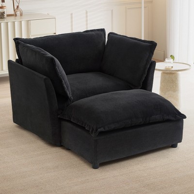 Lycvki 47" Modern Armchair Sofa Chair with Movable Ottoman and Soft Pillows