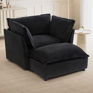Lycvki 47" Modern Armchair Sofa Chair with Movable Ottoman and Soft Pillows - 1 of 4