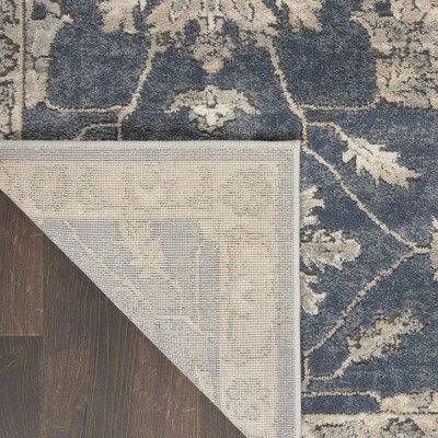 Slate Blue Floral Medallion 26" Hand-Knotted Easy-Care Rug