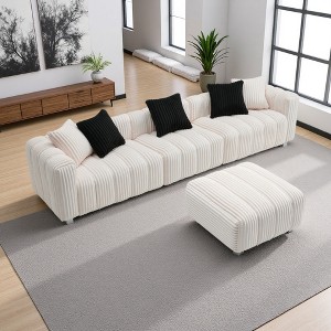 114" Oversized Corduroy 3-Seater Curved Sectional Sofa with Footstool - 1 of 4