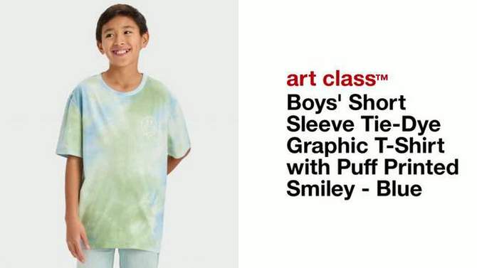 Boys' Short Sleeve Tie-Dye Graphic T-Shirt with Puff Printed Smiley - art class™ Blue, 2 of 5, play video