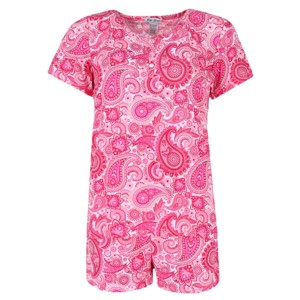 CTM Women's  Paisley Henley Short Sleeve and Shorts Set - 1 of 4