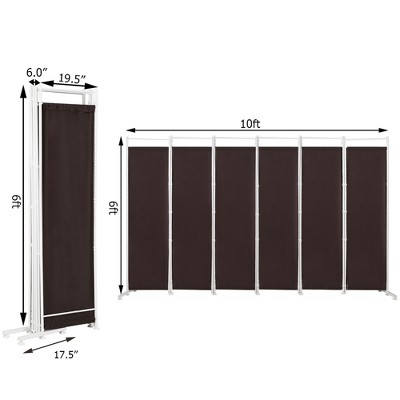 Brown Polyester 6-Panel Folding Room Divider with Steel Frame