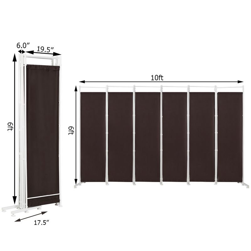 Costway 6-Panel Room Divider Folding Privacy Screen w/Steel Frame Decoration Brown\Black, 3 of 11