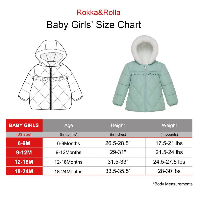 Rokka&Rolla Infant Toddler Girls' Puffer Jacket Baby Fleece Lined Winter Coat, 3 of 10