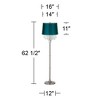 360 Lighting Modern Floor Lamp 62.5" Tall Satin Steel Crystal Chandelier Teal Blue Satin Drum Shade for Living Room Reading Bedroom Office - 4 of 4