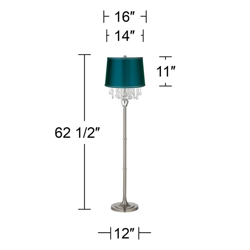 360 Lighting Modern Floor Lamp 62.5" Tall Satin Steel Crystal Chandelier Teal Blue Satin Drum Shade for Living Room Reading Bedroom Office, 4 of 5