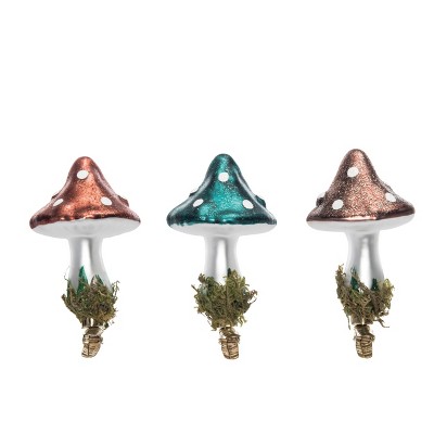 Transpac Glass Clip On Mushroom Ornament Set of 3 Christmas Home Decorations