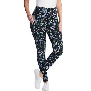 Woman Within Tall Stretch-Cotton Knit Pull-On Printed Pocket Leggings - 1 of 2
