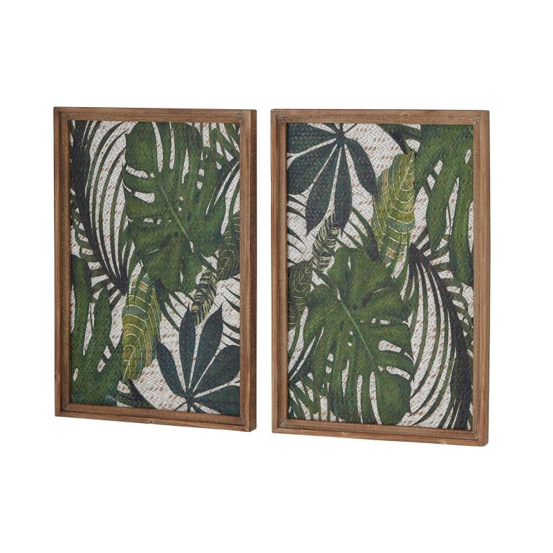 Wood Leaf Tropical Wall Decor with Brown Frame Set of 2 Green - Olivia &#38; May, 5 of 6