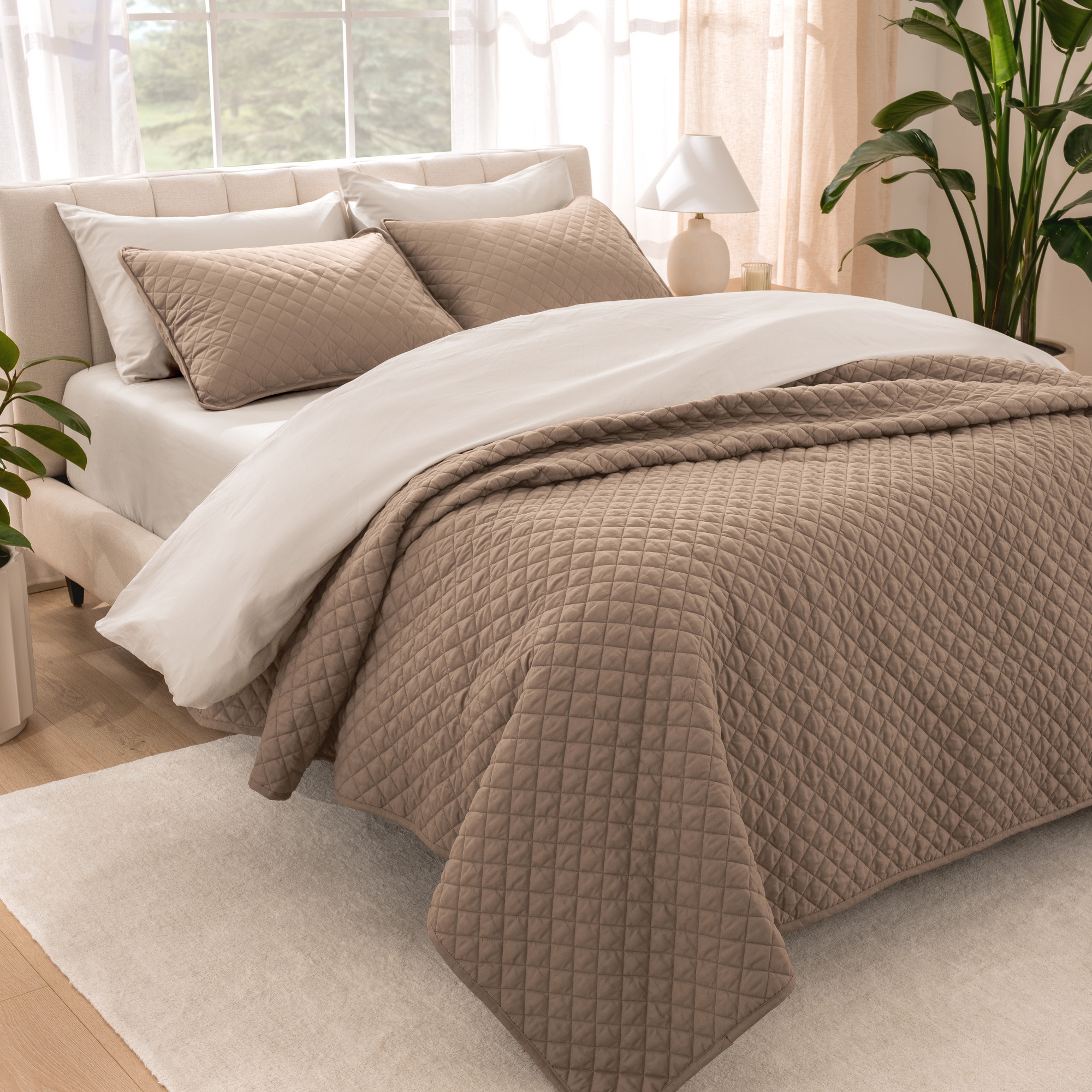 Oversized Quilted Coverlet Set by Bare Home - Full/Queen, Taupe