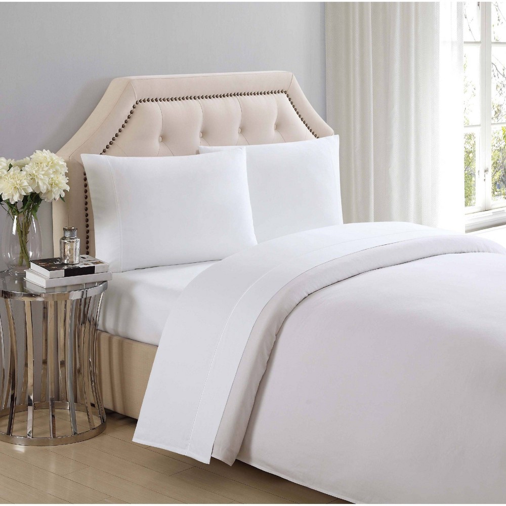 Photos - Bed Linen Queen 310 Thread Count Solid Cotton Sheet Set Bright White - Charisma