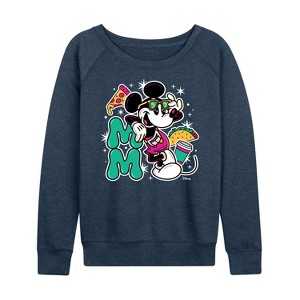 Women's - Disney - Mickey Mouse Sunglasses Lightweight French Terry Wide Neck Long Sleeve Shirt - 1 of 4