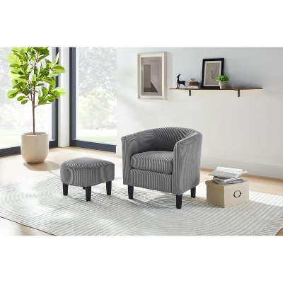 Okak Corduroy Modern Accent Chair Living Room Chair with Ottoman Footrest and Comfy Upholstered Armchair for Office Bedroom, Gray