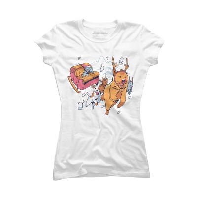 Junior's Design By Humans Christmas santa cat By ArtStyleAlice T-Shirt