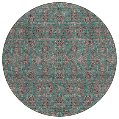 Teal Blue Beige And Taupe Floral Washable Indoor Outdoor Area Rug