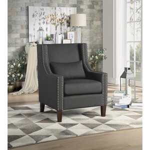 1pc Traditional Accent Chair with Pillow Nailhead Trim Dark Gray Polyester Upholstered Solid Wood Furniture Modern Living Room Chair - 1 of 4