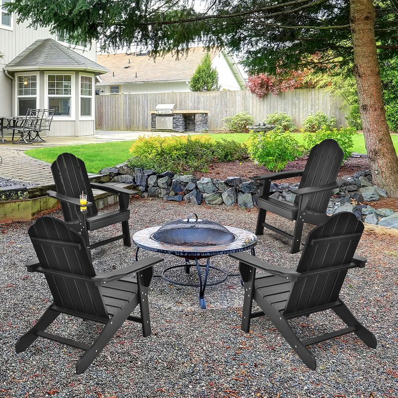 Costway Patio Adirondack Chair Weather Resistant Garden Deck W/Cup Holder White\Black\Grey\Turquoise, 3 of 9
