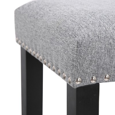 Gray Upholstered Wood Saddle Counter Stool, 24" Height