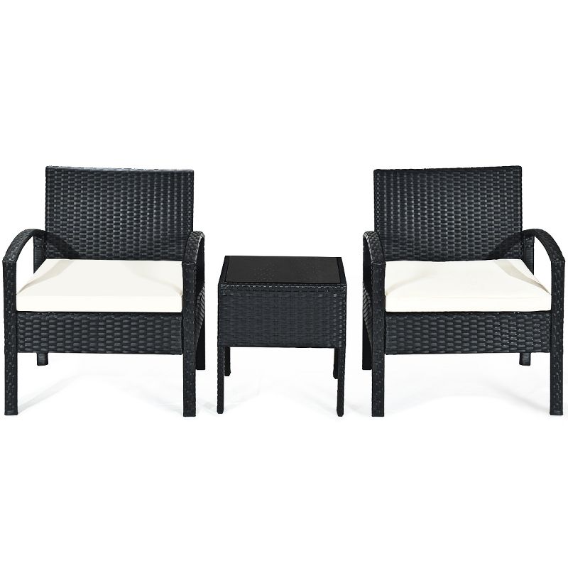 Tangkula 3 Pieces Patio Set Outdoor Wicker Rattan Furniture w/ Cushions, 5 of 11