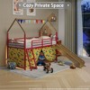 Okak Twin Size Metal House Loft Bed with Slide & Curtain Set & Star Stickers,Contemporary Bed Frame for Bedroom,Kids Room - 3 of 4