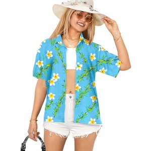 HAPPY BAY Women's Button Down Blouses Casual Tops Summer Beach Party Short Sleeve Vacation Floral Button Up Dress Hawaiian Shirts - 1 of 4