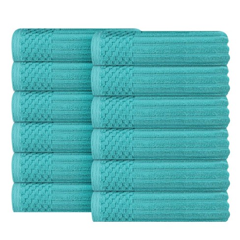 Zero Twist Cotton Ribbed Modern Geometric Border Face Towel Washcloth Set  Of 12, White - Blue Nile Mills : Target