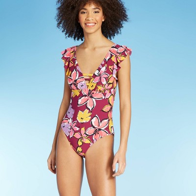 ruffle sleeve one piece swimsuit