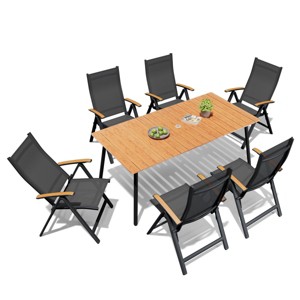 Crestlive Products Outdoor Dining Set Patio Dining Table with folding Dining Chairs Wooden-Like Top and Aluminum Frame Umbrella Hole - 1 of 4
