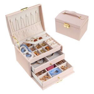 Unique Bargains 3 Layer Women PU Leather Jewelry Organizer Case with Drawer - 1 of 4