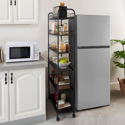 Vynxaria Slim 6 Tier Utility Storage Shelves - Rolling Cart with Baskets for Narrow Spaces