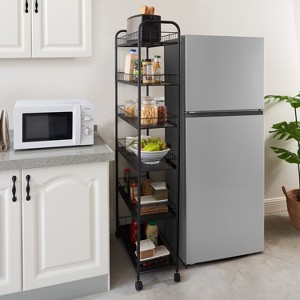 Vynxaria Slim 6 Tier Utility Storage Shelves - Rolling Cart with Baskets for Narrow Spaces - 1 of 4