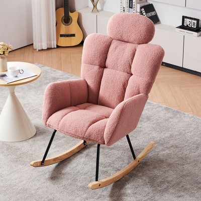 NicBex Accent Chair Rocking Chair with High Backrest and Pillows Mid Century Modern Glider Rocking Chair for Living Room, Bedroom, Offices