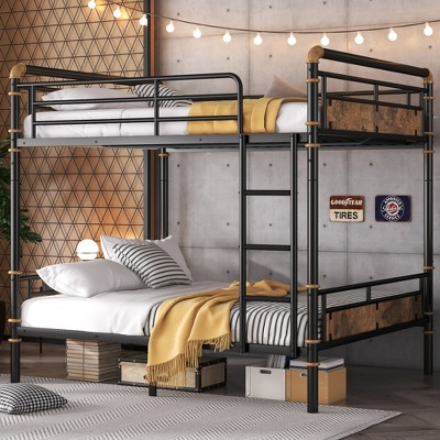 Lycvki Black Metal Industrial Detachable Bunk Bed with Safety Guard Rails for Teens