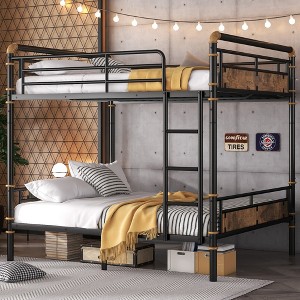 Lycvki Black Metal Industrial Detachable Bunk Bed with Safety Guard Rails for Teens - 1 of 4